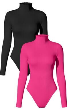 TOB Womens 2 Piece Bodysuits Ribbed Long Sleeve High Neck Top Bodysuits Medium